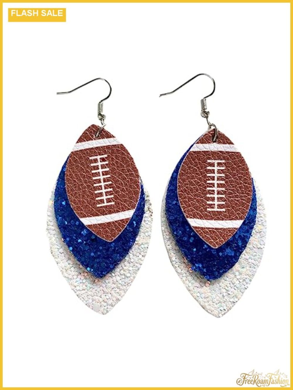 Layered Football Leather Dangle Earrings Glitter Sports Teardrop French Wire